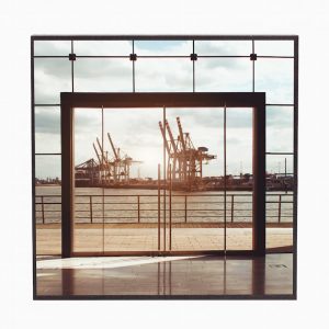 Fotoblock auf Holz Hamburger Hafen